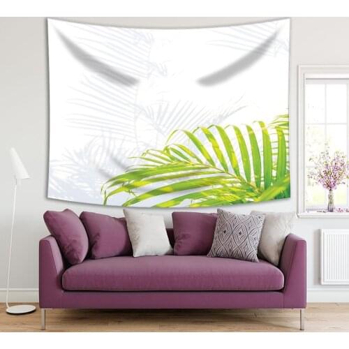 Tapestry Palm Leaves and Shadows on Wall Exotic Forest Nature Environment Summer Days Photo Green White