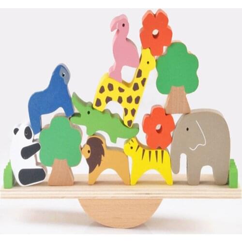 Cute Animal Stacking Toy For Children Quality Seesaw Balance Wooden Block Concentration And Motor Skill Training Building Blok