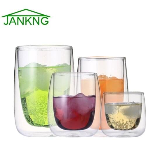 JANKNG 1 Pcs Clear Handmade Heat Resistant Double Wall Glass Tea Drink Cup Healthy Drink Mug Coffee Cup Insulated Clear Glass