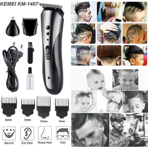 Kemei All in1Rechargeable Hair Trimmer Waterproof Mens Shaving Wireless Electric Shaver Beard Nose Ear Shaver Hair Clipper Tool