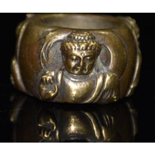 China brass archaize Buddha head Ring crafts statue