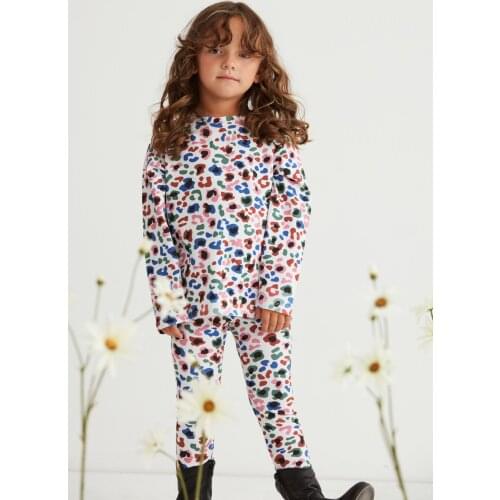 SB Girls Cotton Long Sleeve 2-Piece White Color Patterned Fashion Casual Spring Autumn Bottom-top Suit Girls Clothing