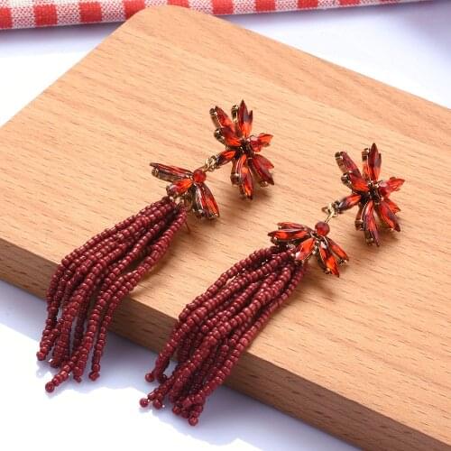 Hot Sale Bohemia Long Dangle Drop Earrings Handmade Seed Beads Tassel Statement Boho Women Beaded Earrings Jewelry Gifts