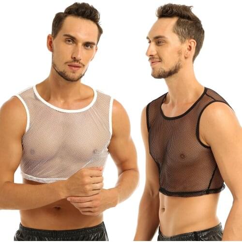 New Men Summer Sexy Sheer Mesh Tank Tops Club See-through Fishnet Slim Fit Tank Vest Men Male Gym Muscle Crop Top Costumes