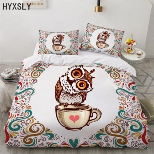 Cute Animal Cartoon Owl Coffee Cup 3D Bedding Set Kids Adult Duvet Cover Home Decoration King Queen Size 2/3pcs Quilt Pillowcase