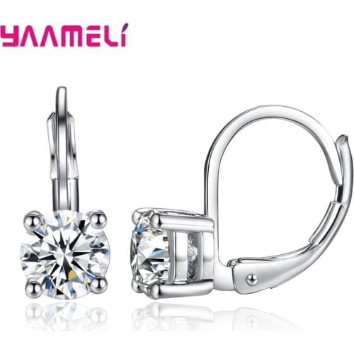 Fashion Jewelry Round Rhinestone 925 Sterling Silver Cubic Zirconia Drop Earrings High Quality Valentine Gift Crystal Bijouterie