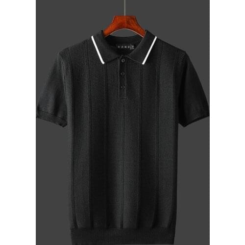 2021 New Autumn Winter Men T-shirts Plus Size Turn-down Collar Short Sleeve Casual T-shirt Male Fashion Slim Fit Knitted Tee W80