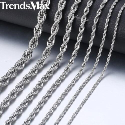 20-26inch Rope Chains Necklace For Men Women Silver Color Stainless Steel Necklace Mens Jewelry Wholesale KNM132