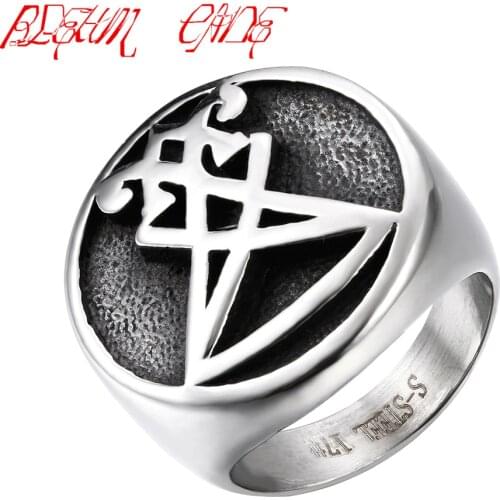 Mens Boys Sigil of Lucifer Stainless Steel Seal of Satan Stainless Steel Ring For Men Punk Jewelry