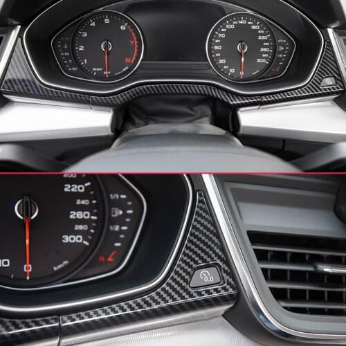 Carbon Fiber Look Cover For Audi Q5 LHD 2017-2019 Interior Dashboard Instrument Panel Board Overlay 3Pcs/Set Trims