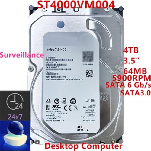 New HDD For Seagate Brand 4TB 3.5" SATA 6 Gb/s 64MB 5900RPM For Internal Hard Drive For Surveillance HDD For ST4000VM004