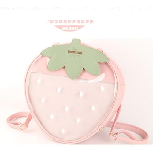 Original Pink Strawberry Bags For Women All-Match Lolita JK Backpack Cartoon Transparent Totes Vocation Shopping Bag Wallet