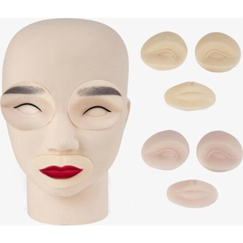 Free Shipping Permanent Makeup Can Be Disassembled 3D Tattoo Practice Skin Mannequin Head With 2pcs Eyes And 1Pcs Lips