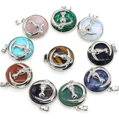 Natural stone Pendant Amethysts Cat Metal Alloy Round Shape Exquisite charms For jewelry making DIY Necklace accessories 28x32mm