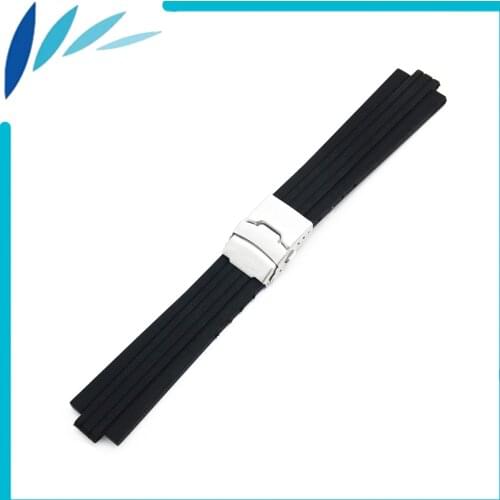Silicone Rubber Watch Band 10mm X 24mm, 12mm X 22mm Convex Mouth Watchband Safety Clasp Strap Wrist Loop Belt Bracelet Black