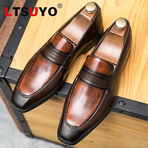 Luxury mens leather business shoes, stylish soft top driving shoes, loafers, formal suits, large size office mens shoes