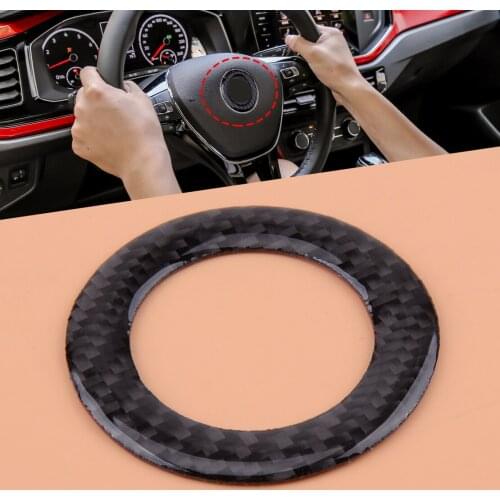 CITALL Black Carbon Fiber Steering Wheel Logo Emblem Ring Cover Frame Trim Fit For VW Polo Tiguan Passat B6 B7 Golf7 Jetta 5 6