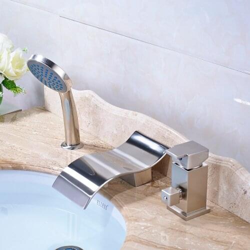 Brushed Nickel Bathroom Mixer Tap Brass Brushed Nickel Tub Faucet 3 PCS Tap