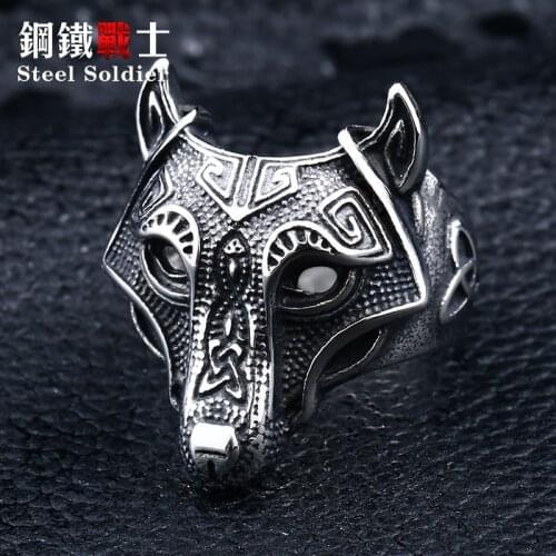 Steel soldier Nordic wolf hammer of Thor Norse Viking men ring 2018 new arrivals mens jewelry