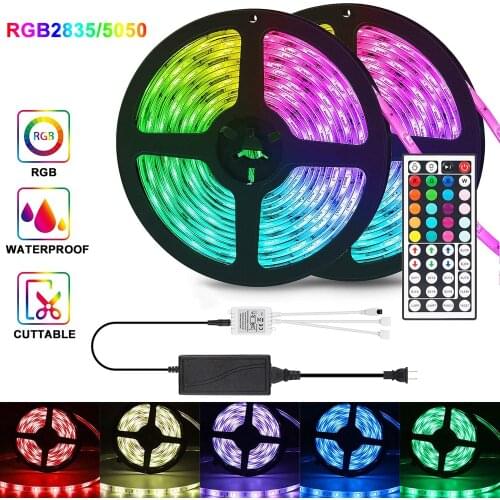 LED Strip RGB Led Light Tape SMD 2835 5050 DC 12V Waterproof LED Light 5m 10m diode Ribbon Flexible with 44keys IR remote