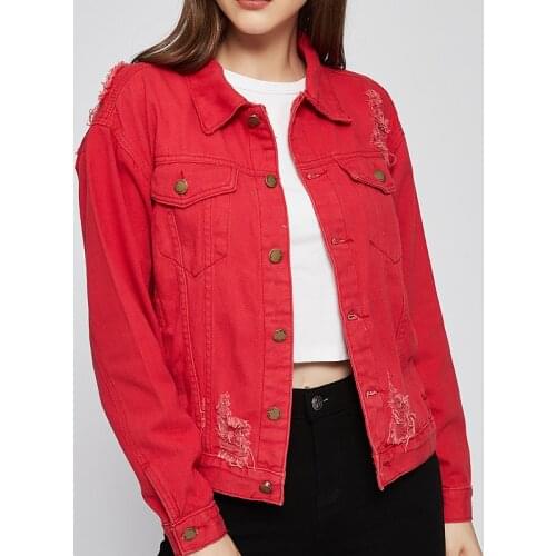 Streetwear Womens Jean Jacket Fashion Hole Female Spring And Autumn Versatile Coats Denim Top Girls Multi-pocket Denim Jacket