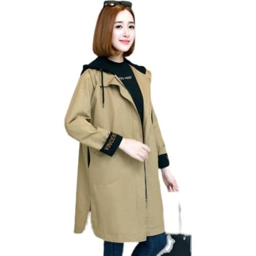 Spring Autumn Long Women Coat 2021 Fashion Loose Stitching Cotton Windbreaker Jacket Plus Size 4XL Casual Hooded Female Outwear