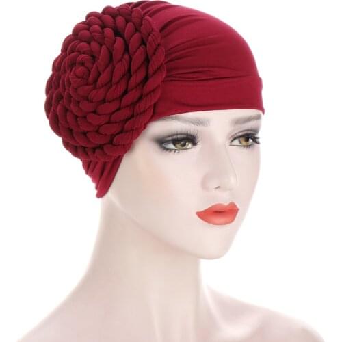 High Quality Fashion Elegant Muslims Side Plait Double Color Silk India Baotou Baotou Hat Milk Cap Fancy Dress Women Turban