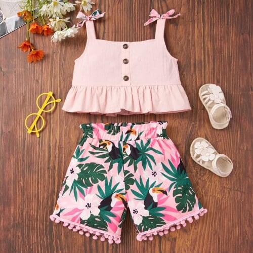 YOYOSHOW 2021New Readystock Summer girls strap shirt set fashion clothes girls outfits 2-6 years old girls shorts set