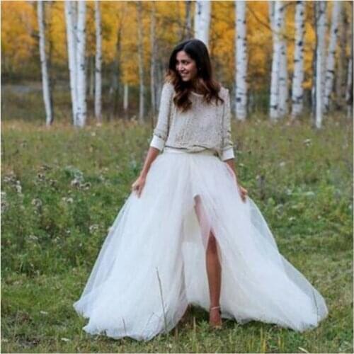 Graceful Soft Tulle Adult White Long Bridal Skirt With Sexy High Slit Full Length Wedding Skirt Tutu Saia Custom Made Plus Size