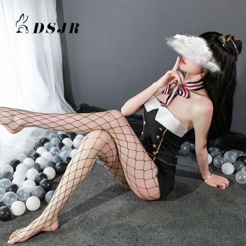 Stewardess Uniform Erotic Temptation Skirt Cosplay Sexy Police Japanese Lingerie Black Hat T-Back Passion Women Nightdress Prono
