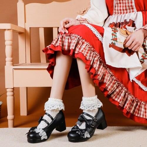 Womens Round Toe Bowknot Belt Buckle Platform Block High Heel Pumps Sandals Lolita Mary Janes Shoes Cosplay 6Styles Plus Size