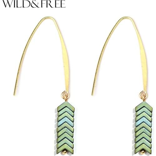 New Fashion Natural Stone Dangle Earrings For Women 8 Color Arrow Shape Vintage Alloy Gold Hook Drop Earrings Brand Jewelry 2017