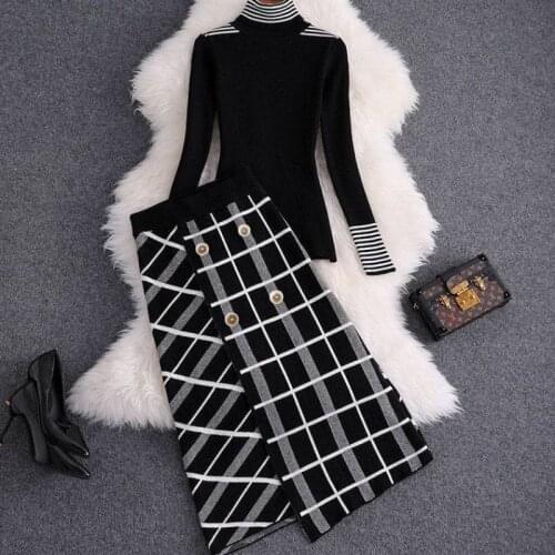 Women 2021 Autumn Winter Set Elegant Sweater Tracksuit Sets Female Sweater Skirt Suit 2 Pieces Sets New Jumper Skirt Suits C377