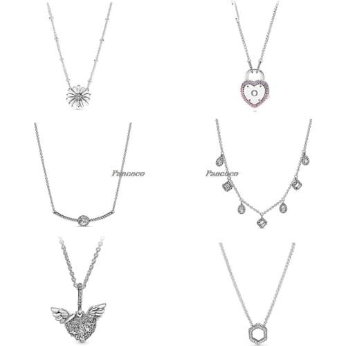 Authentic 925 Sterling Silver Timeless Elegance Geometric Shape With Pear And Square Stone Necklace For Women Fashion Jewelry