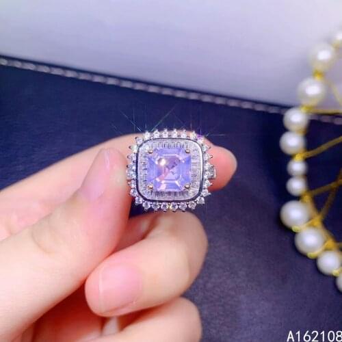 Exquisite Jewelry 925 Sterling Silver Inset With Gem Womens Popular Classic Square Lavender Amethyst Adjustable Ring Support De