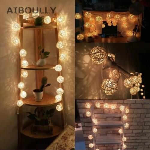 2.5m 20pcs Festival LED Battery Rattan Ball Garland Light String Fairy Lamp DIY Wedding Party Xmas new Year gifts Decoration