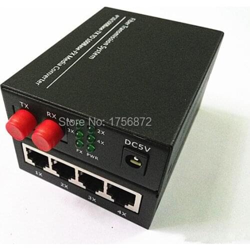 2 Pieces/lot 10/100M 4XRJ45 1XFC Singlemode Daul Fiber Optical Media Converter 25KM for HD Camera Fiber Transmission System