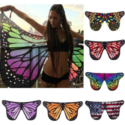 2020 Soft Fabric Butterfly Wraps Wings Shawl Fairy Ladies Nymph Pixie Costume Accessory Kids Performance Wings Blue Orange