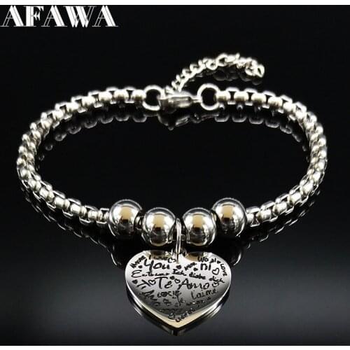 2021 Fashion Teenage Te Amo Stainless Steel Chain Bracelet Women Silver Color Bracelets Bangles Jewelry pulseras mujer B18315