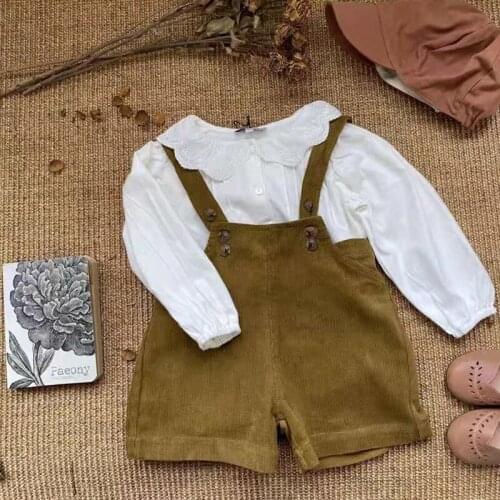 IN STOCK 2021 NEW Baby Girl Winter Clothes Shirts Kids Winter Shirts & Suspender Shorts Suits Toddler Girl Wholesale Clothing