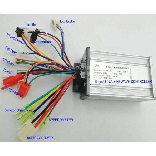 24v36v48v350w17A 6Mosfet Sinewave SQUARE WAVE Controller Phase+YXT Speed Electric Scooter Parts E-Bicycle Tricycle MTB Accessory