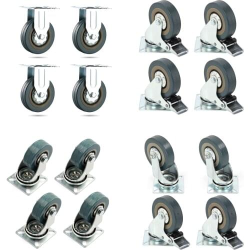 4 x Heavy Duty 50x17mm Rubber Swivel Castor Wheels Trolley Furniture Caster Brake