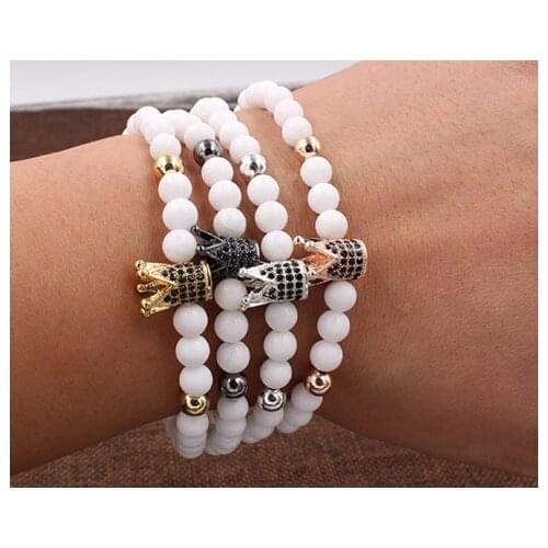 8mm hdg2 gold silver Copper cz zircon cubic zirconia elastic adjusted Charm stone Crown agate Onyx Buddha Prayer Yoga Bracelet