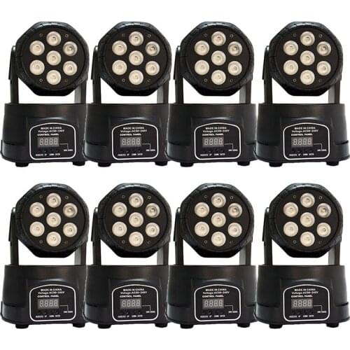 8pcs/lot Professional RGBW Mixing Color DMX512 Mini Moving Head Light 7 LED Disco Light Dj Equipment Stage Dmx Led Lighting