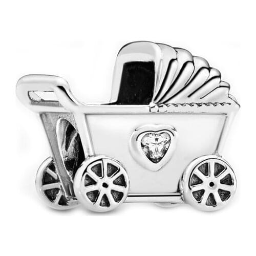 Free Shipping Authentic 925 Sterling Silver Baby Cart Charm Fit Original Pandora Bracelet For Women DIY Jewelry S925 Bead