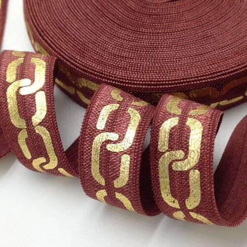 5 Yards 5/8 Coffe Big Chains Printed Fold Over Elastic,foe elastic ribbon for sewing,DIY sewing elastic band