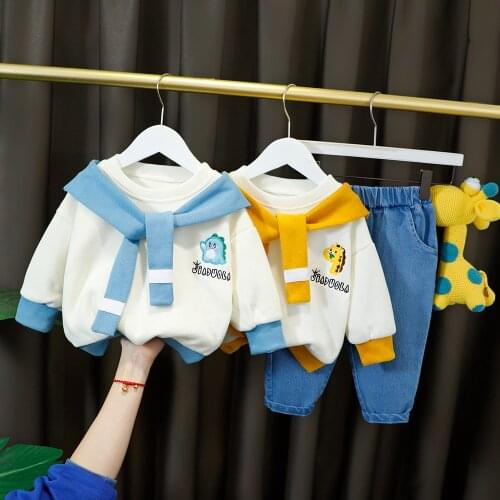 Kid Boy Gir Hooded Clothes Set 2021 Long Sleeve + Jeans Pants Children Toddler Outfit 1-4 Years