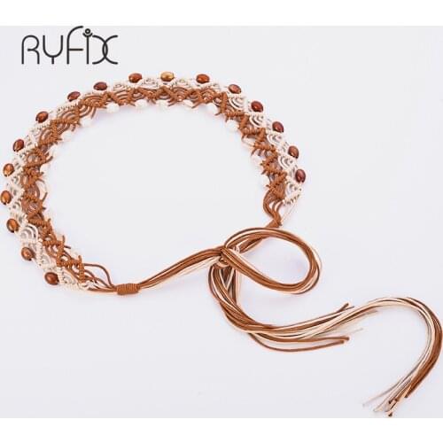 Designer Belt for Women wide braided rope knotted with wood beaded For Women Coat Dress BL309