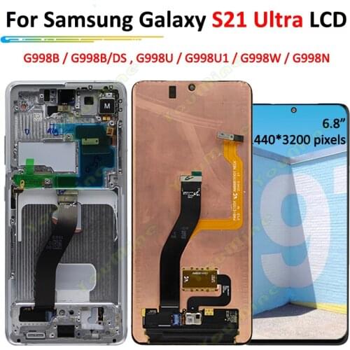 For Samsung Galaxy S21 Ultra 5G Lcd G998F G998F/DS with Frame Display Touch Screen Digitizer For Samsung s21 Ultra G998B LCD