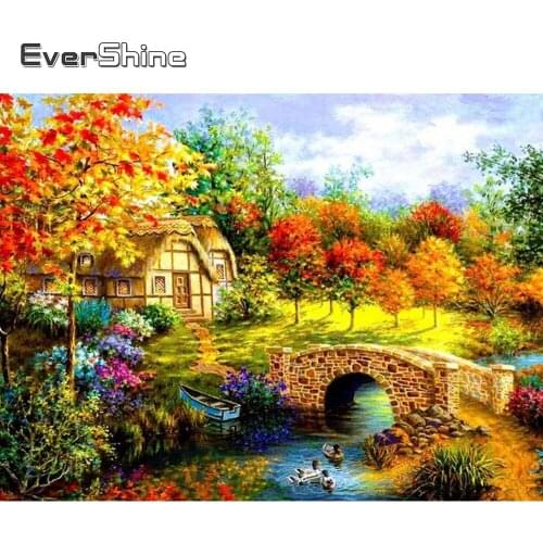 EverShine Diamond Painting House 5D Full Square Diamond Embroidery Landscape Picture Rhinestones Mosaic Wall Art